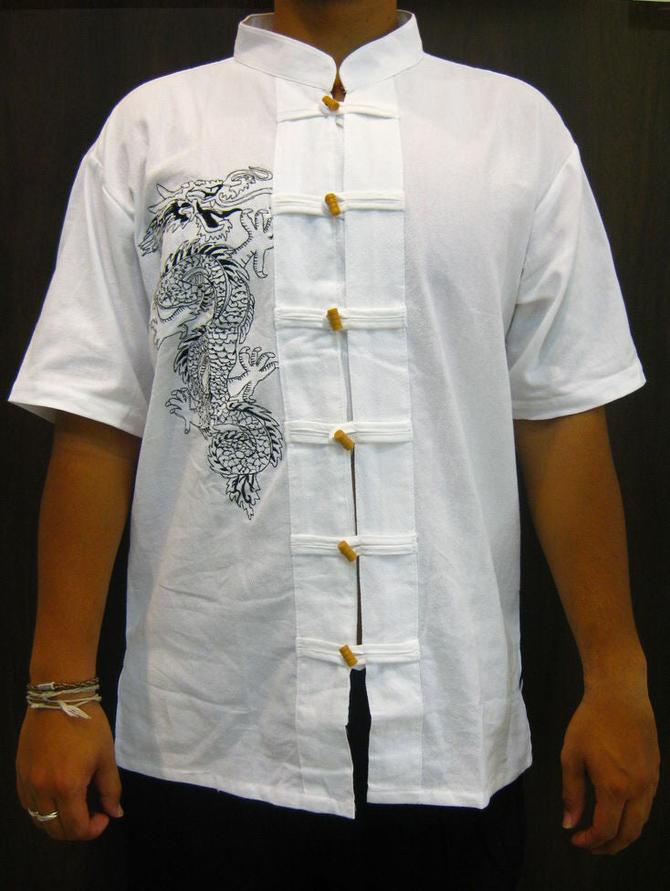 Mens White Thai Cotton Yoga Shirt Short Sleeve T-Shirts