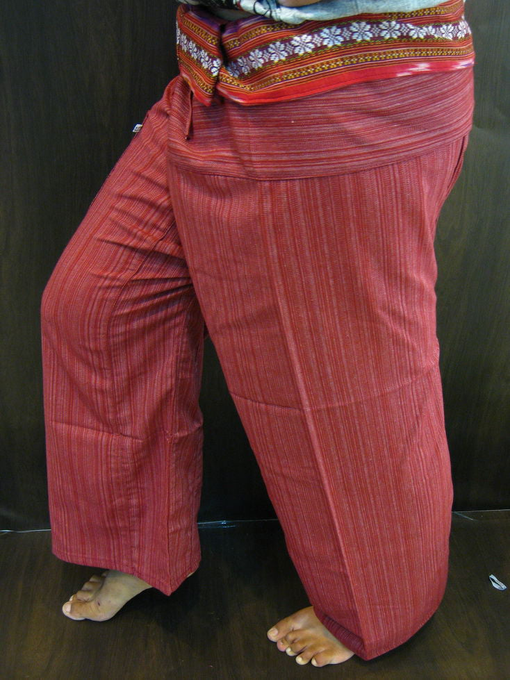 Unisex Brick Thai Pin Stripe Cotton Fisherman Pants