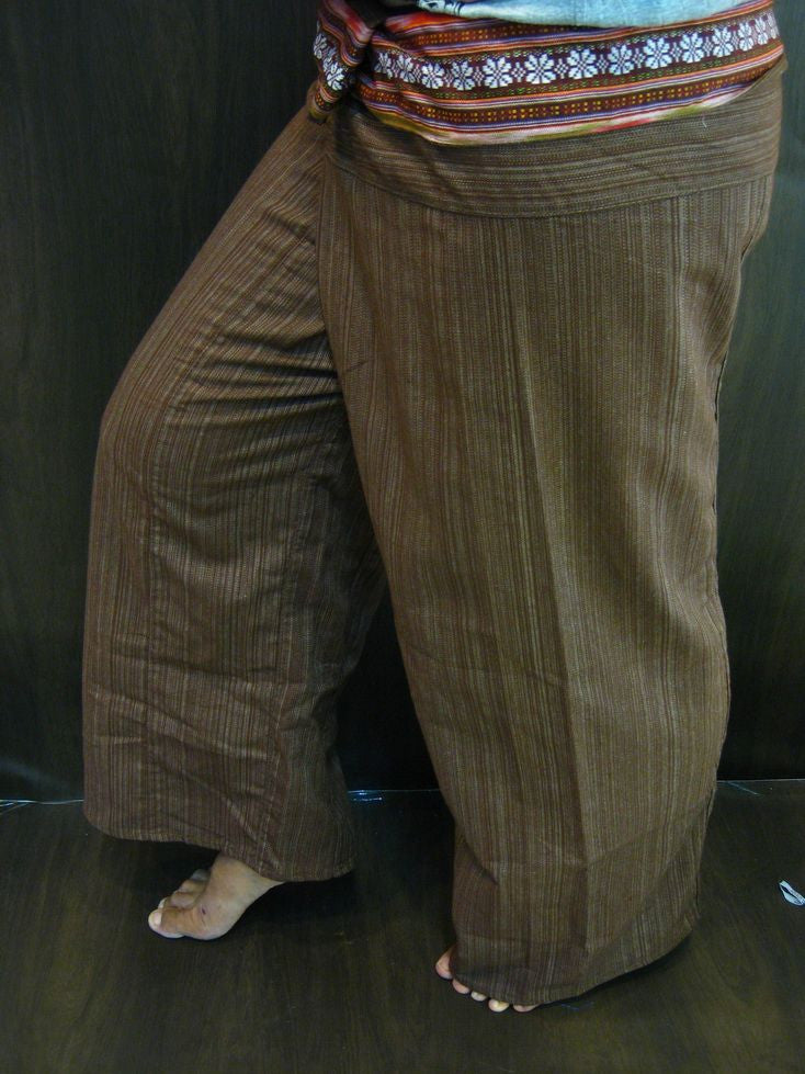 Unisex Brown Thai Pin Stripe Cotton Fisherman Pants