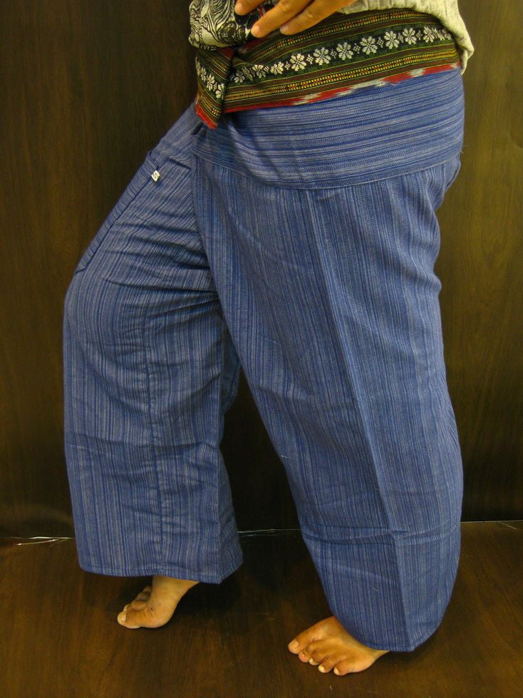 Unisex Navy Blue Thai Pin Stripe Cotton Fisherman Pants