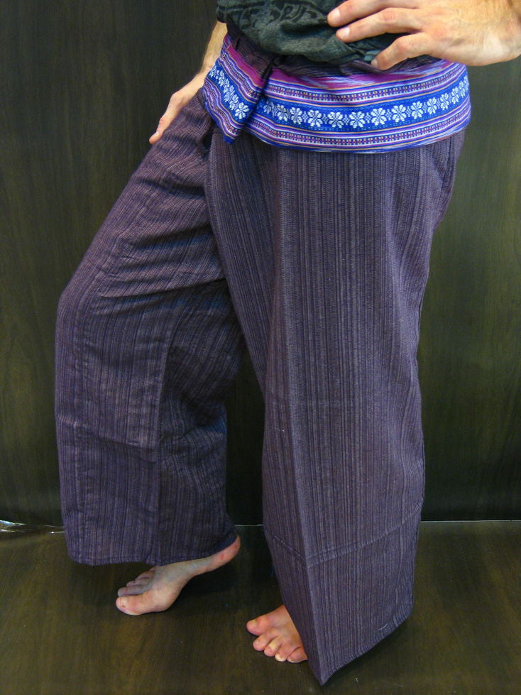 Unisex Purple Thai Pin Stripe Cotton Fisherman Pants