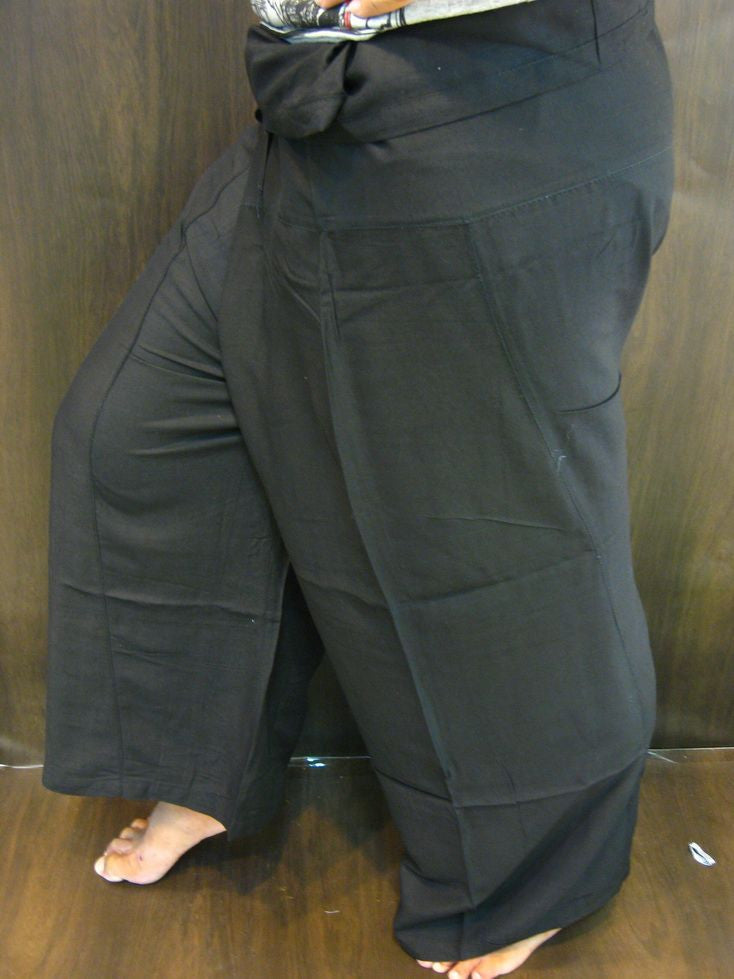 Unisex Black Thai Silk Fisherman Pants