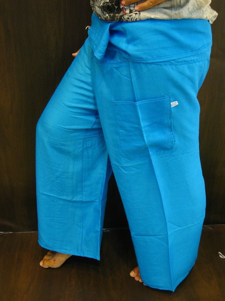 Unisex Blue Thai Silk Fisherman Pants