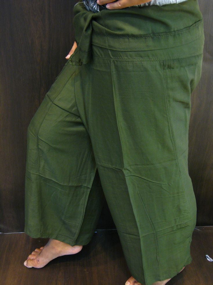 Unisex Green Thai Silk Fisherman Pants