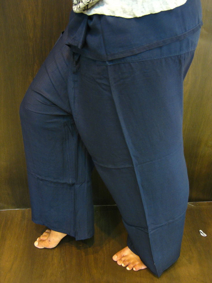 Unisex Navy Blue Thai Silk Fisherman Pants
