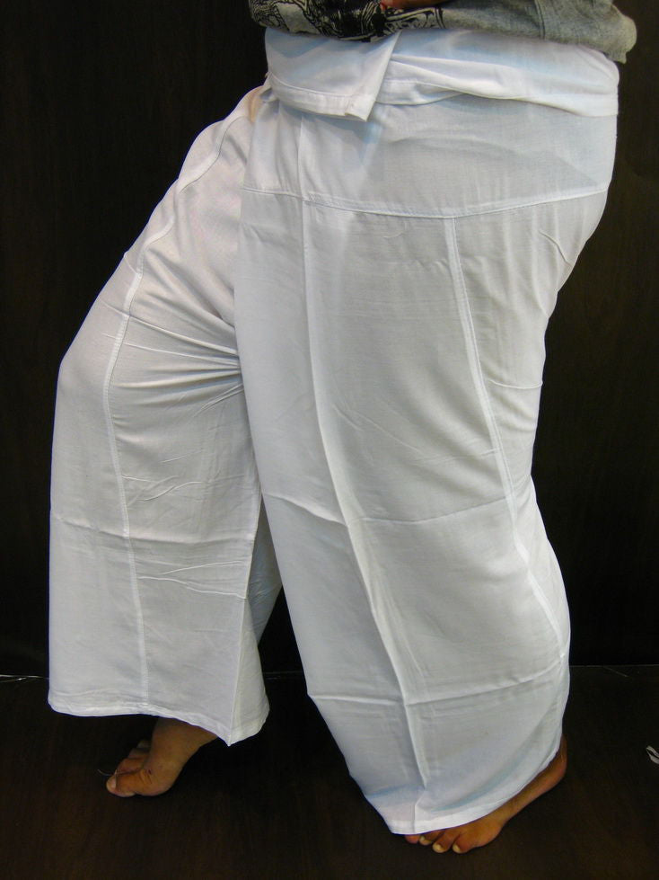 Unisex White Thai Silk Fisherman Pants