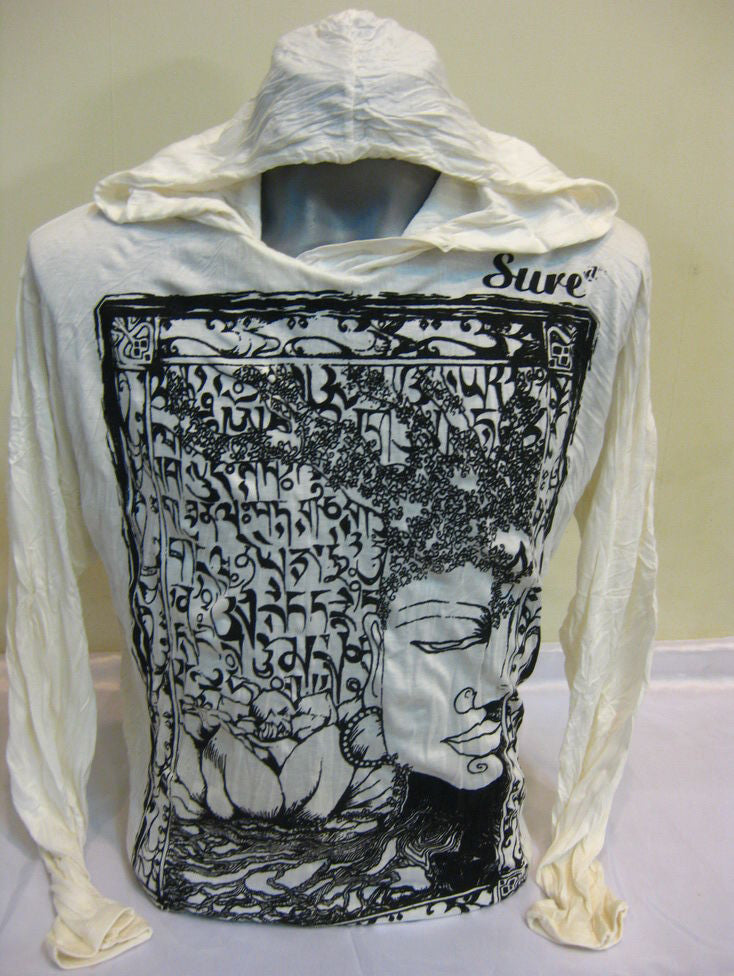 Unisex White Sanskrit Buddha Hoodie