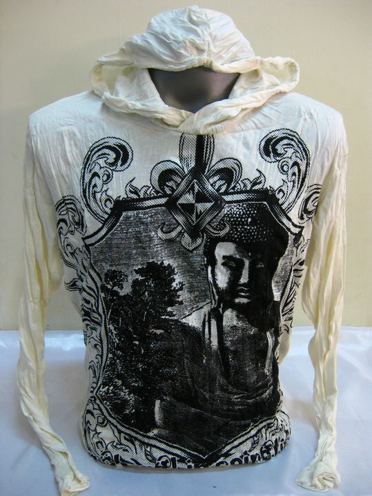Unisex White Antique Buddha Hoodie