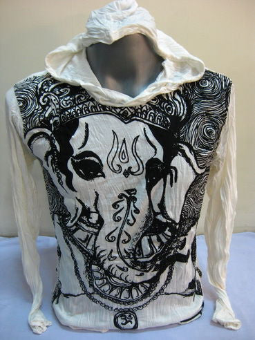 Unisex White Big Face Ganesh Hoodie