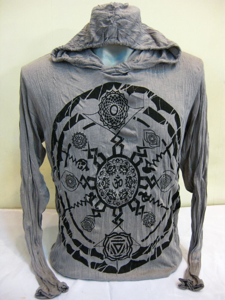 Unisex Gray Chakra Ohm Mandala Hoodie