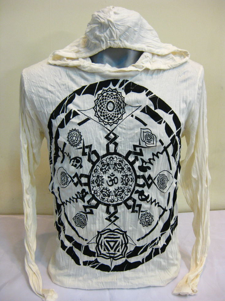 Unisex White Chakra Ohm Mandala Hoodie