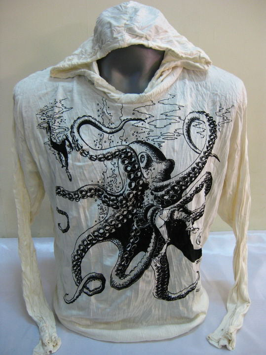 Unisex White Octopus Hoodie