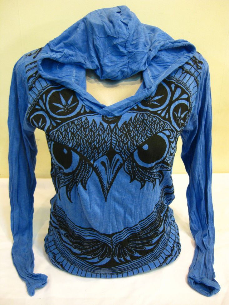 Unisex Blue Weed Owl Hoodie