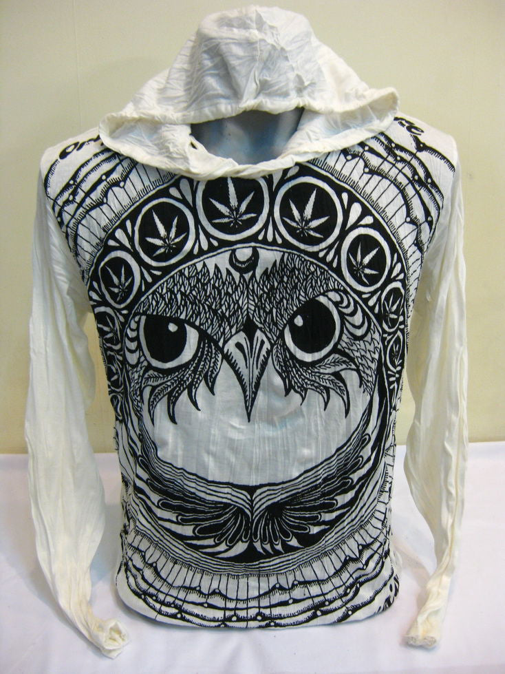 Unisex White Weed Owl Hoodie