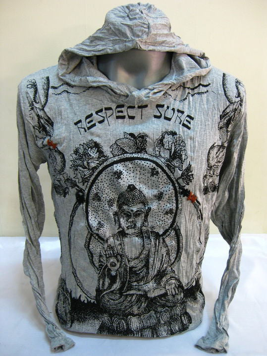 Unisex Gray Buddha Respect Hoodie