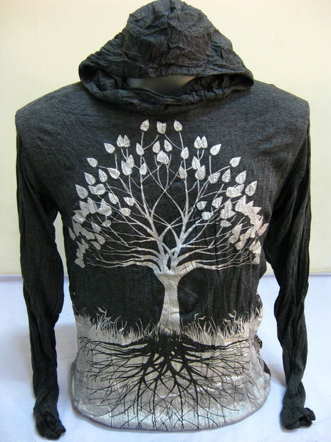 Unisex Silver on Black Tree of Life Hoodie