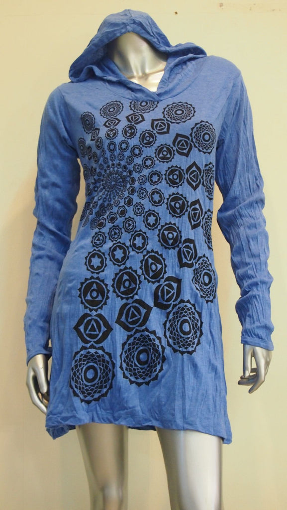 Womens Blue Chakra Fractal Hoodie Dress