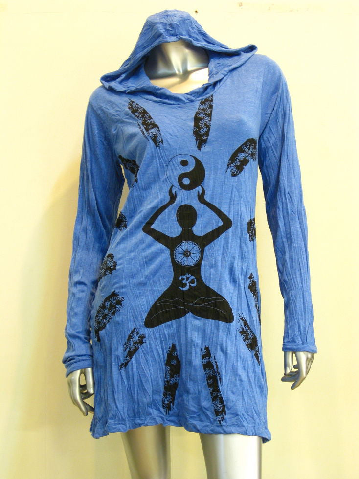 Womens Blue Yin Yang Yoga Hoodie Dress