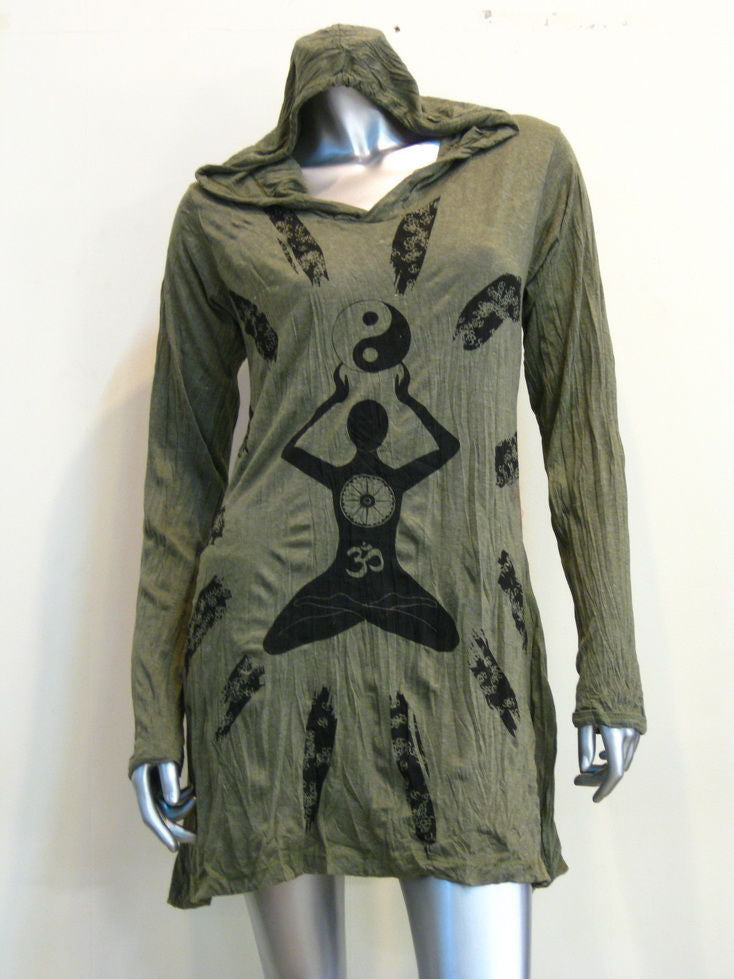 Womens Green Yin Yang Yoga Hoodie Dress