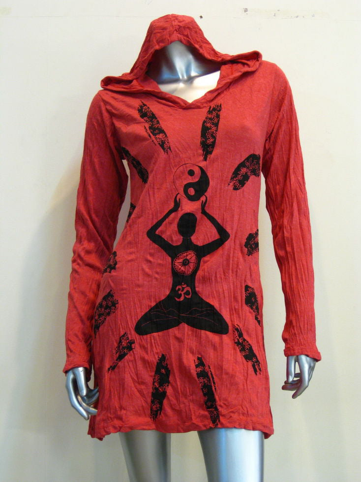 Womens Red Yin Yang Yoga Hoodie Dress