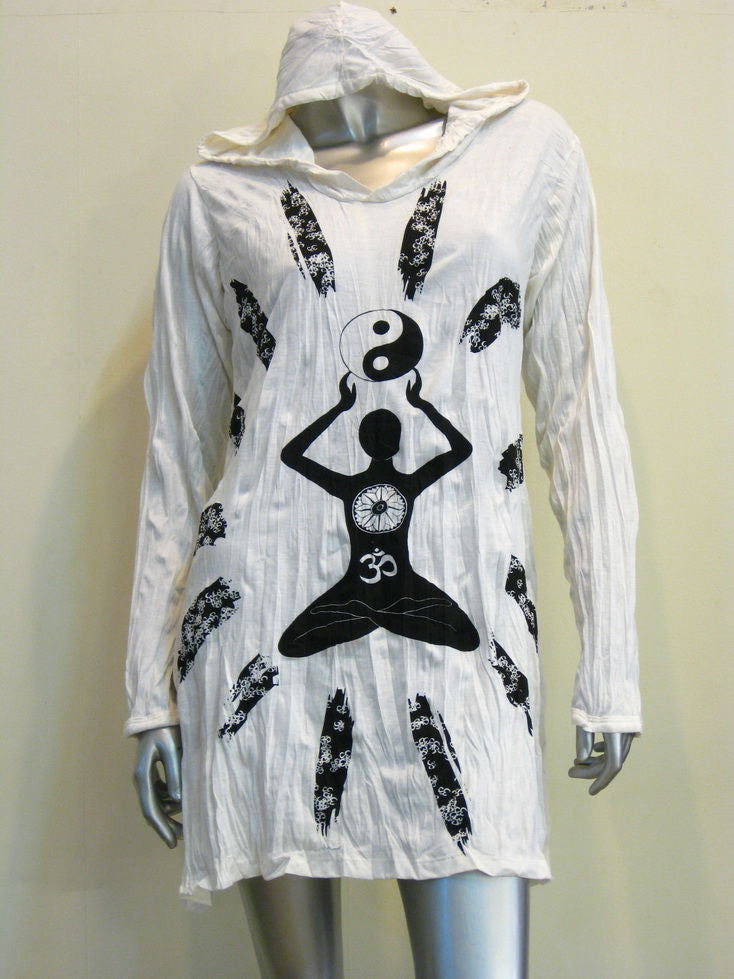 Womens White Yin Yang Yoga Hoodie Dress