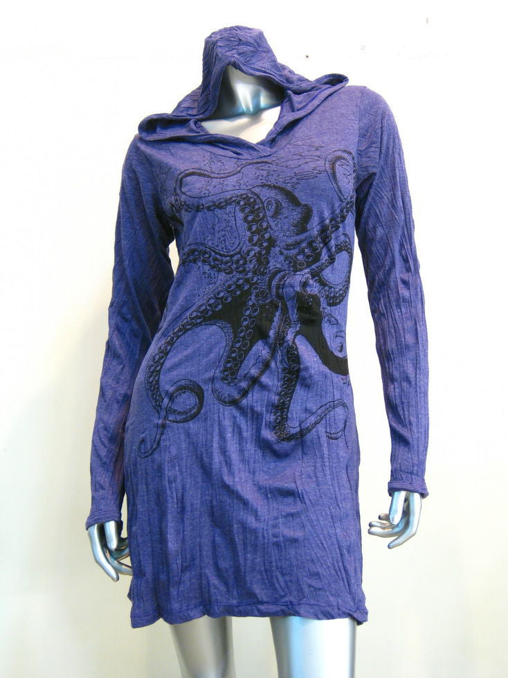 Womens Grape Octopus Hoodie Dress