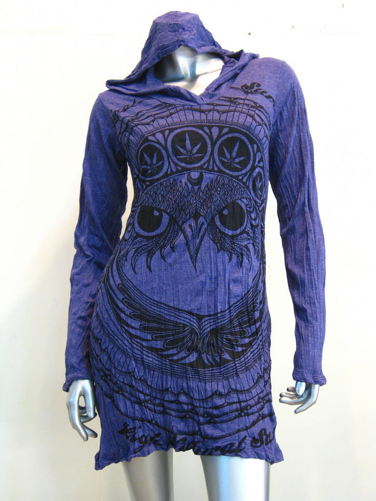 Womens Grape Weed Owl Hoodie Dress