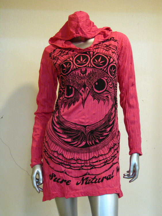 Womens Red Weed Owl Hoodie Dress