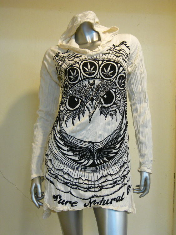 Womens White Weed Owl Hoodie Dress