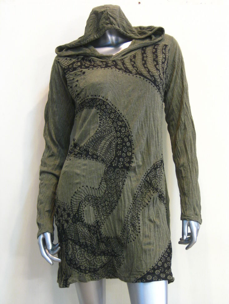 Womens Green Beautiful Buddha Face Hoodie Dress