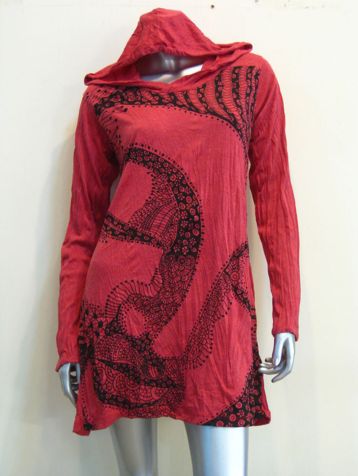 Womens Red Beautiful Buddha Face Hoodie Dress
