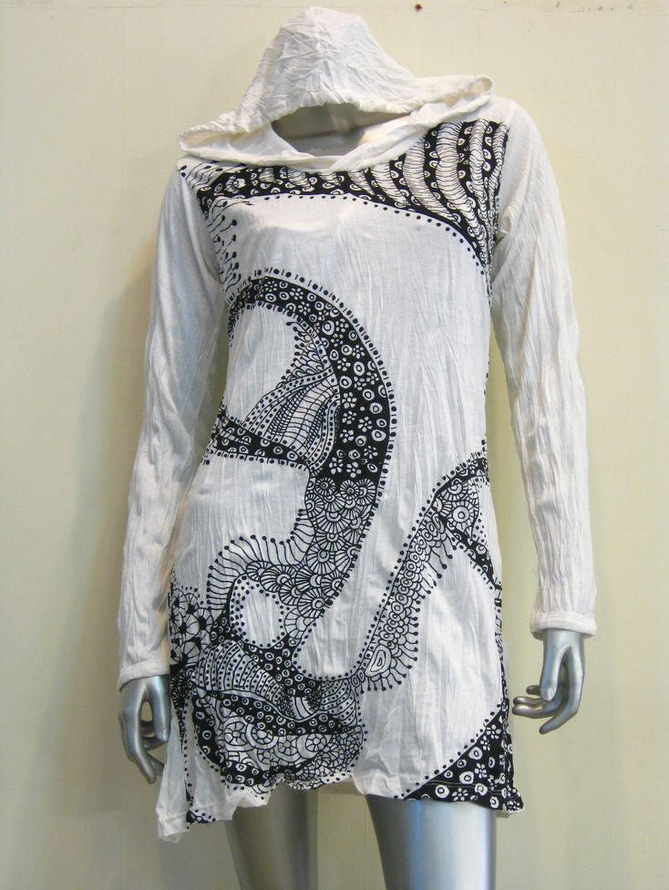 Womens White Beautiful Buddha Face Hoodie Dress