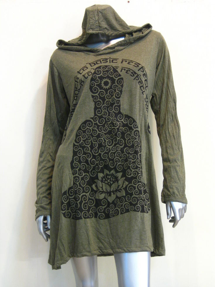 Womens Green Lotus Meditation Hoodie Dress