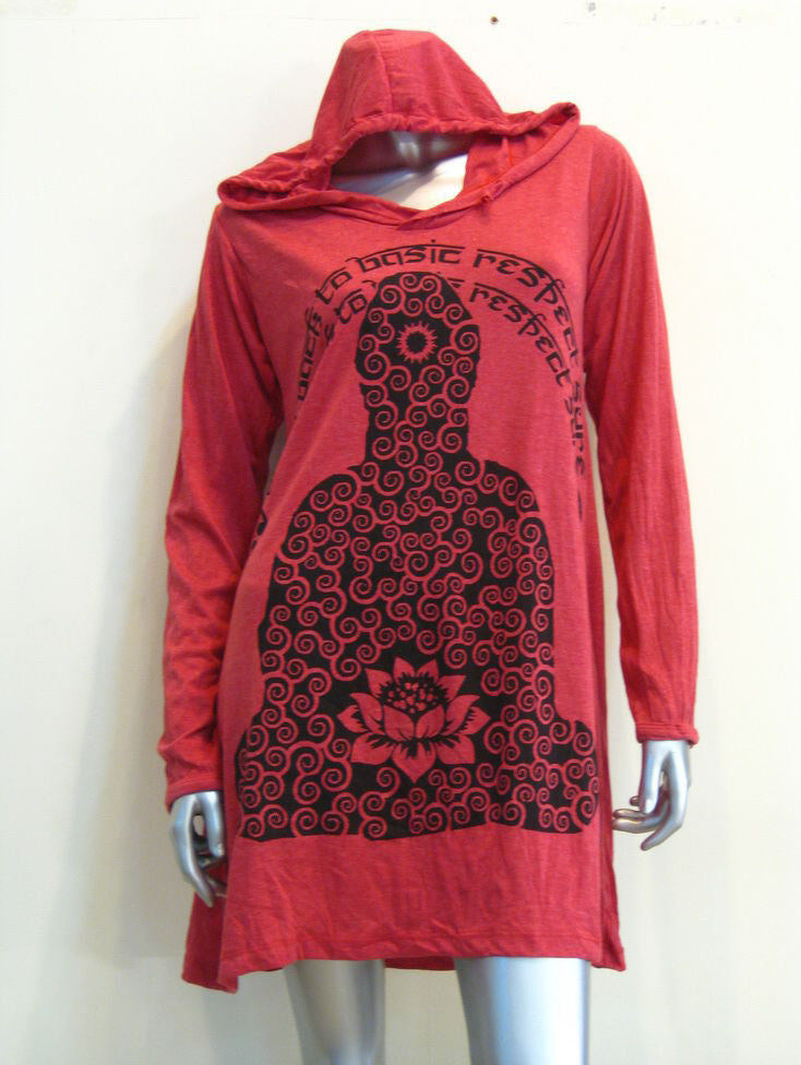 Womens Red Lotus Meditation Hoodie Dress