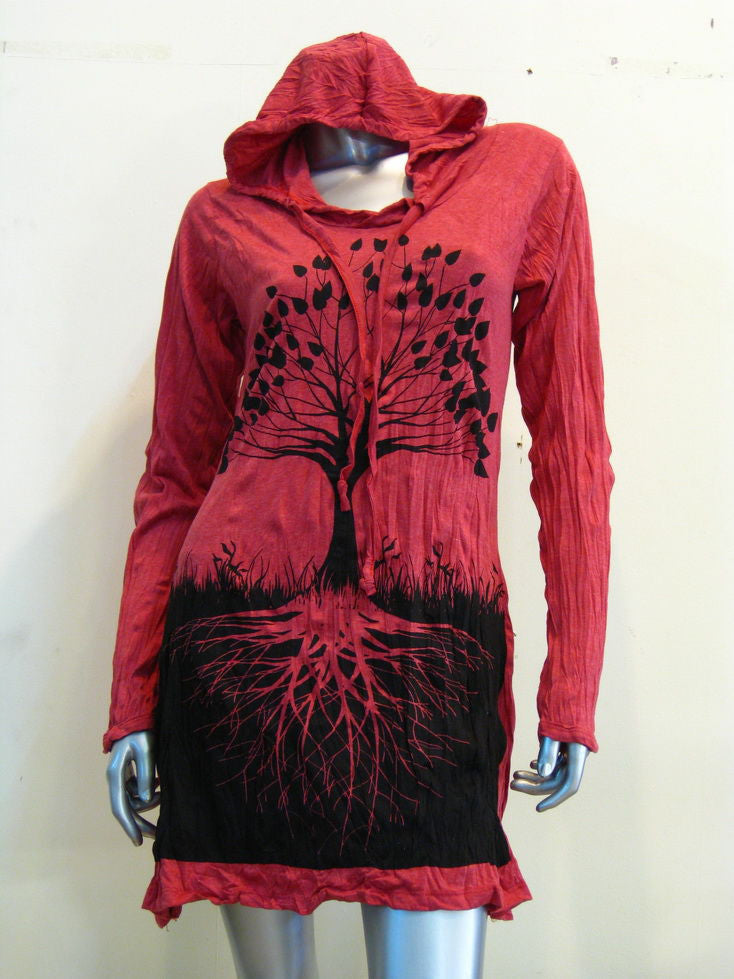 Womens Red Tree Of Life Hoodie Dress