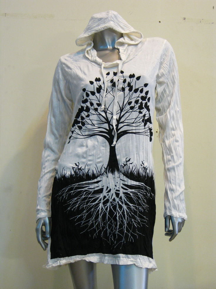 Womens White Tree Of Life Hoodie Dress