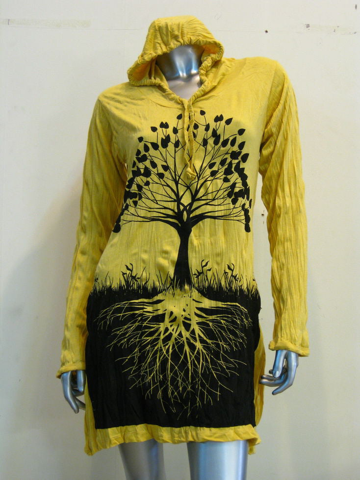 Womens Yellow Tree Of Life Hoodie Dress