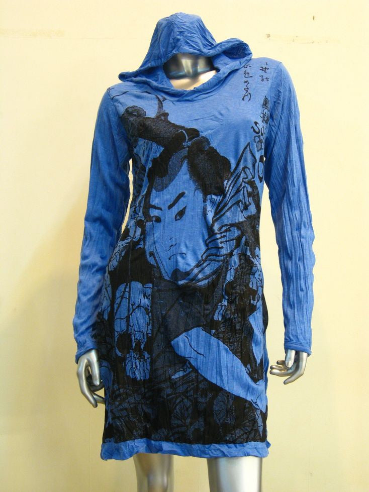 Womens Blue Samurai Hoodie Dress