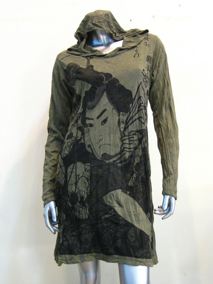 Womens Green Samurai Hoodie Dress