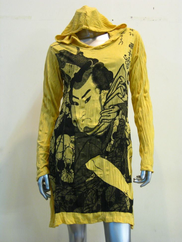 Womens Yellow Samurai Hoodie Dress