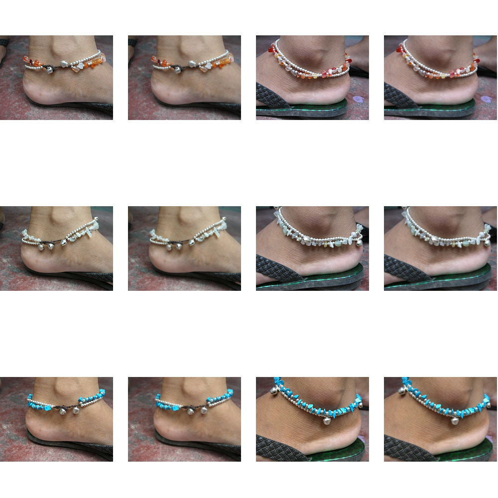 Womens Thai Hill Tribe Stone Anklets #1 / Assorted Set of 10 pc Accessory