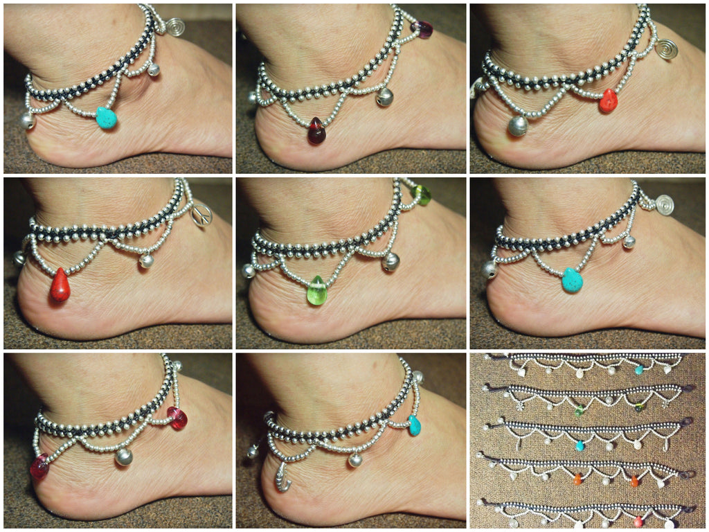 Womens Thai Hill Tribe Stone Anklets #4 / Assorted Set of 10 pc Accessory