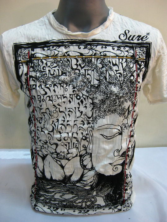 Mens White Sanskrit Buddha T-Shirt