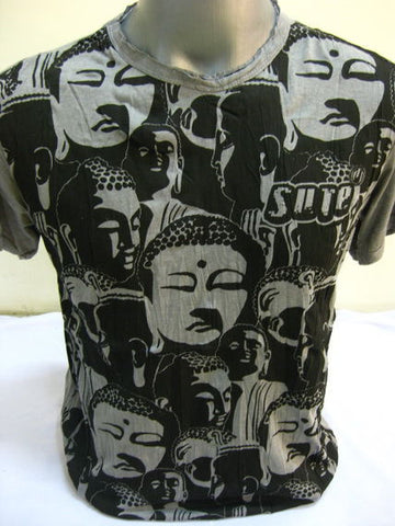 Mens Gray Multi Buddha Faces T-Shirt