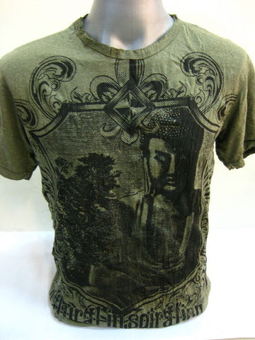 Mens Green Antique Buddha T-Shirt
