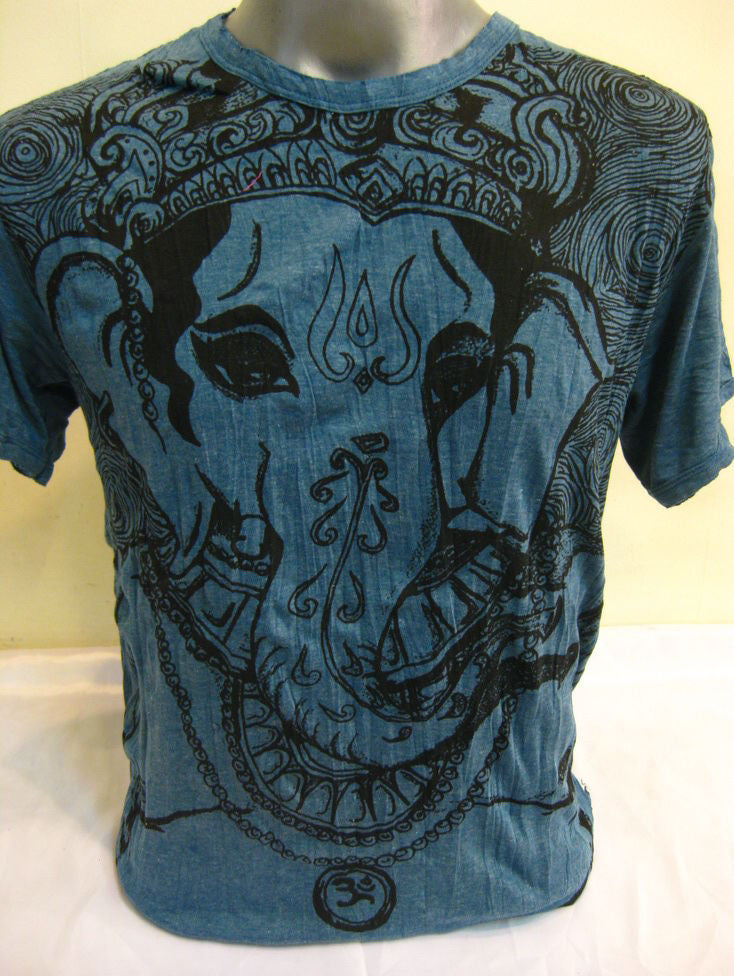 Mens Denim Blue Big Face Ganesh T-Shirt