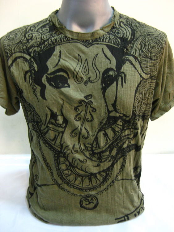 Mens Green Big Face Ganesh T-Shirt