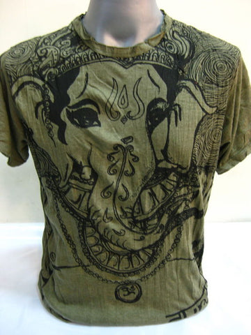 Mens Green Big Face Ganesh T-Shirt