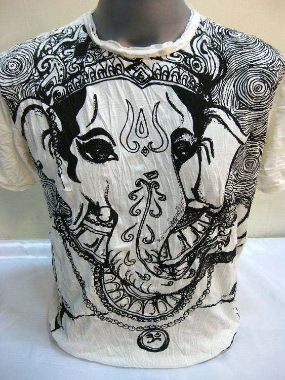 Mens White Big Face Ganesh T-Shirt