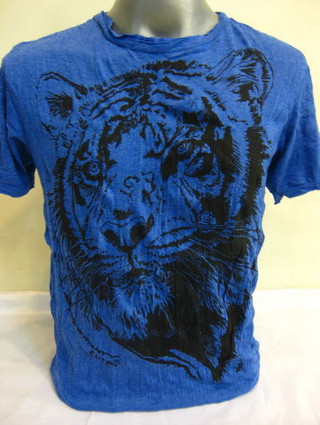 Mens Blue Tiger Head T-Shirt